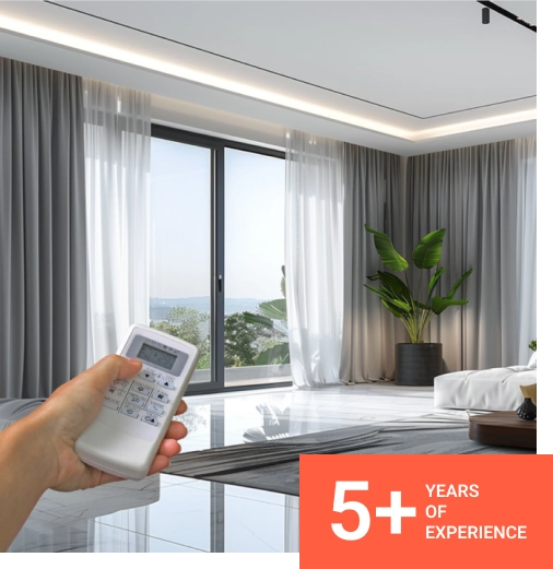 Remote-controlled motorized curtain covering large window
